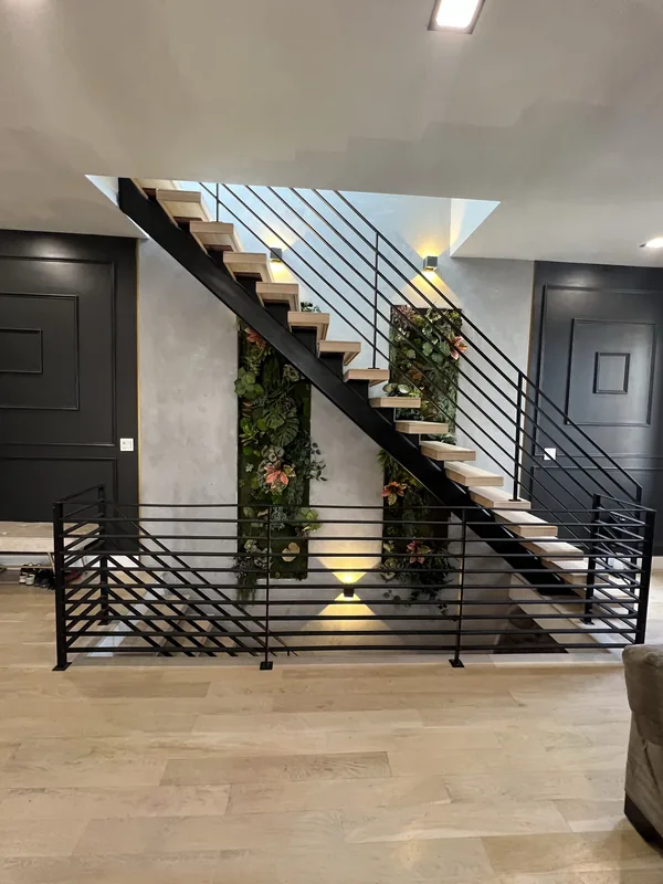 The finished floating staircase, straight on.